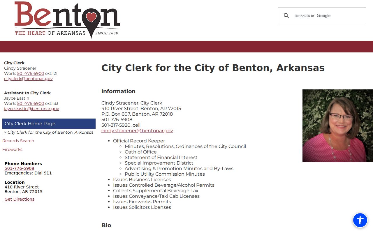 Benton residents directory City Clerk records request page